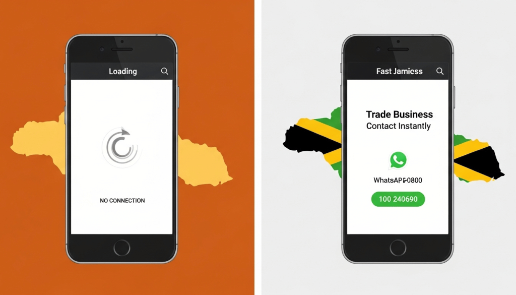 Traditional website failing offline vs offline-first contractor website loading instantly on mobile in Jamaica
