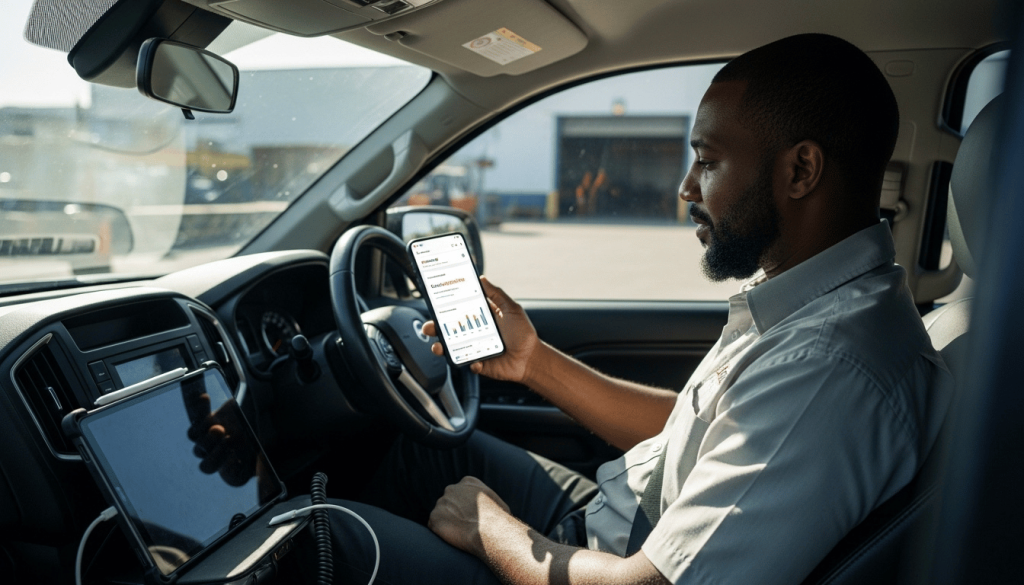 A Jamaican trade contractor reviewing new voice search leads on his phone, showing the results of optimising for voice search for trade services in Jamaica.